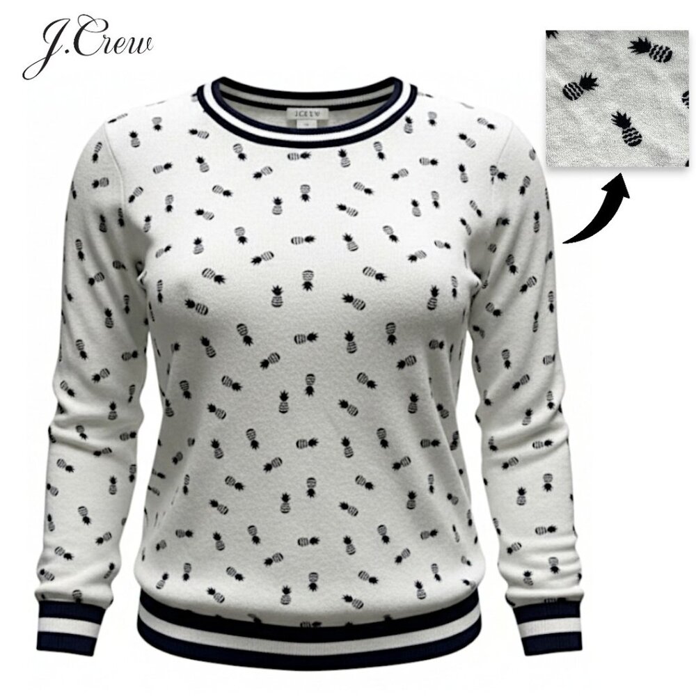 🍍J. Crew Pineapple Print Sweater Cotton Lightweight Preppy White Sweater | XS